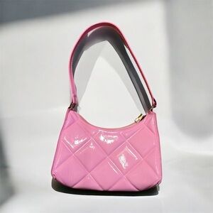 Y2K Bubblegum Pink Quilted Baguette Bag - Clueless Aesthetic